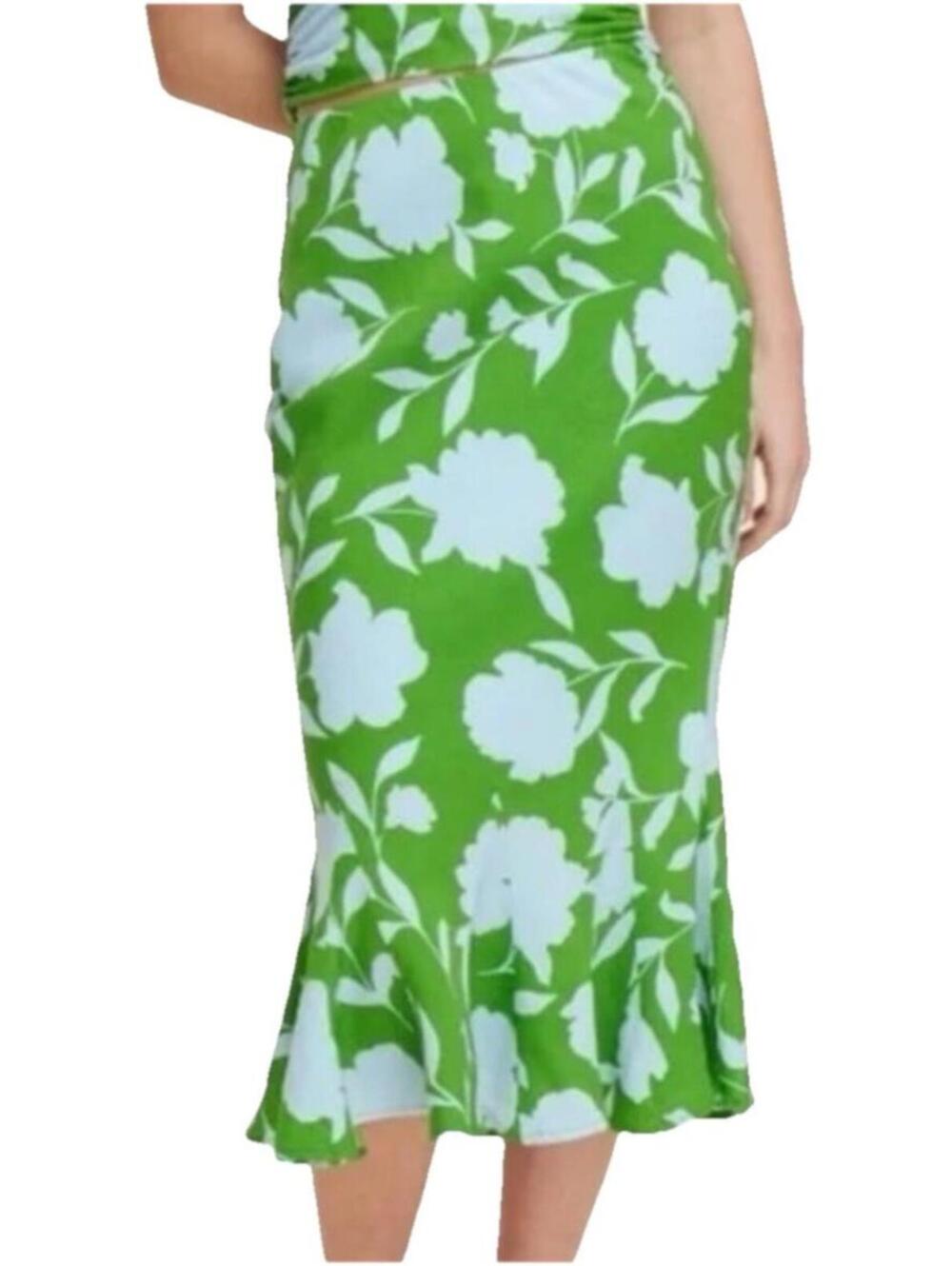 New Kate Spade x Target Sz XL Linen Fit Flare Midi Mermaid Skirt Floral Green